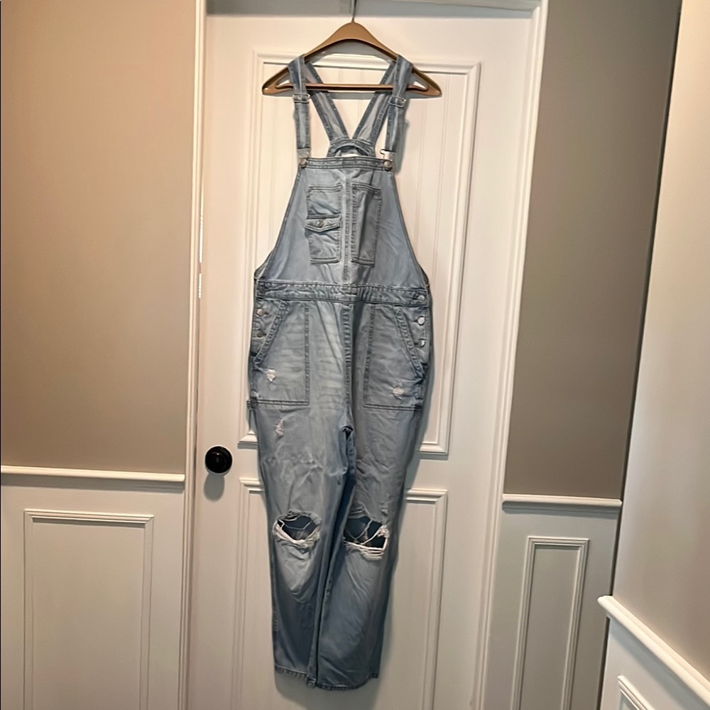 Light Blue Distressed Overalls